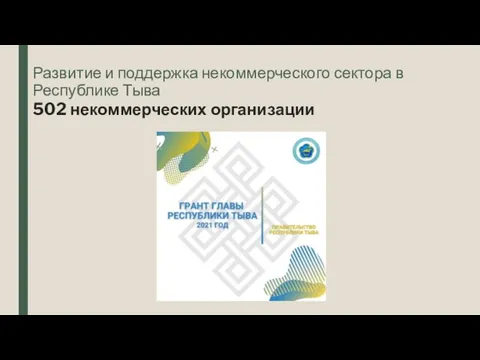 Развитие и поддержка некоммерческого сектора в Республике Тыва 502 некоммерческих организации