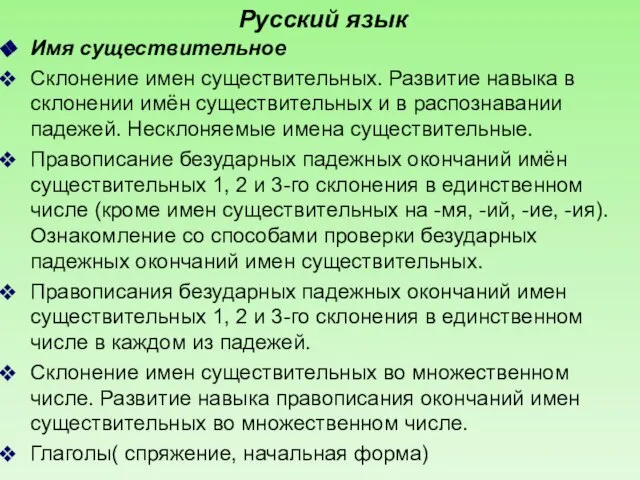 Русский язык Имя существительное Склонение имен существительных. Развитие навыка в склонении