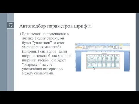 Автоподбор параметров шрифта Если текст не помещался в ячейке в одну