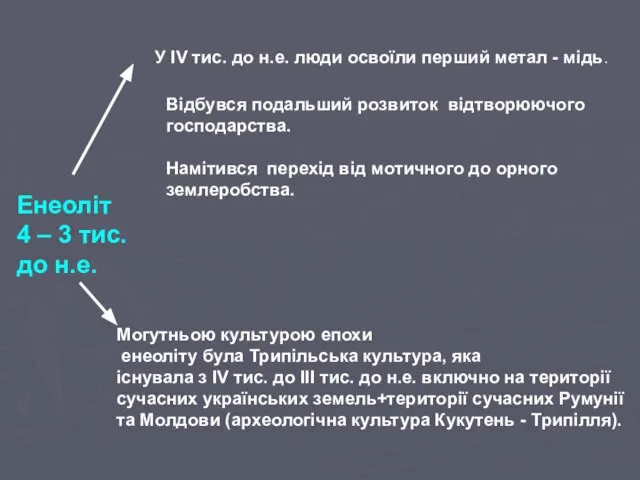 У IV тис. до н.е. люди освоїли перший метал - мідь.