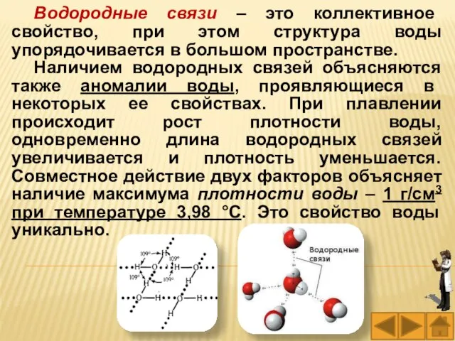 Водородные связи – это коллективное свойство, при этом структура воды упорядочивается