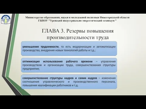 ГЛАВА 3. Резервы повышения производительности труда Министерство образования, науки и молодежной