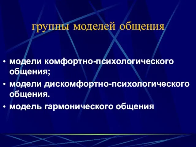 группы моделей общения модели комфортно-психологического общения; модели дискомфортно-психологического общения. модель гармонического общения