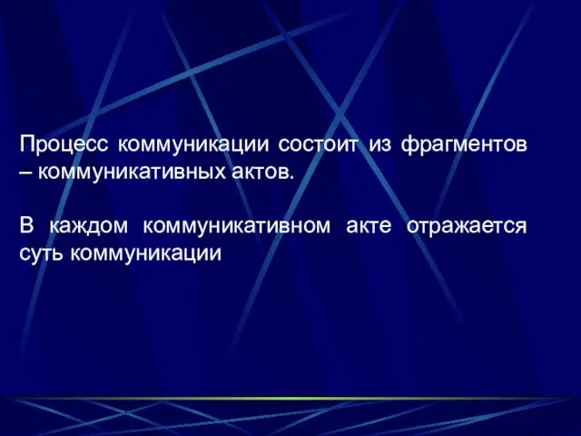 Процесс коммуникации состоит из фрагментов – коммуникативных актов. В каждом коммуникативном акте отражается суть коммуникации