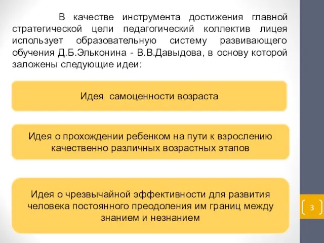 В качестве инструмента достижения главной стратегической цели педагогический коллектив лицея использует