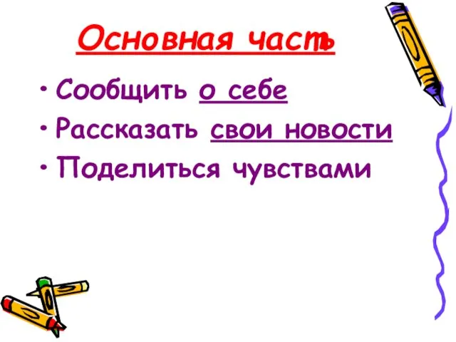 Основная часть Сообщить о себе Рассказать свои новости Поделиться чувствами