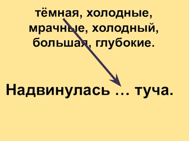 тёмная, холодные, мрачные, холодный, большая, глубокие. Надвинулась … туча.