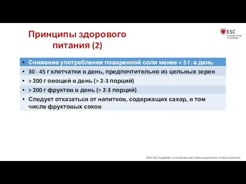 Принципы здорового питания (2) 2021 ESC Guidelines on cardiovascular disease prevention in clinical practice