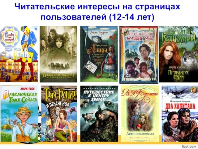 Читательские интересы на страницах пользователей (12-14 лет)