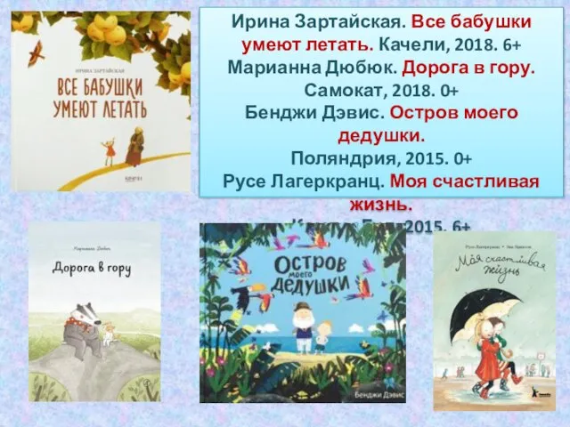 Ирина Зартайская. Все бабушки умеют летать. Качели, 2018. 6+ Марианна Дюбюк.