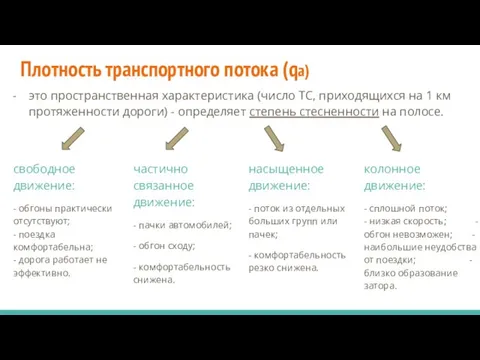 Плотность транспортного потока (qa) это пространственная характеристика (число ТС, приходящихся на