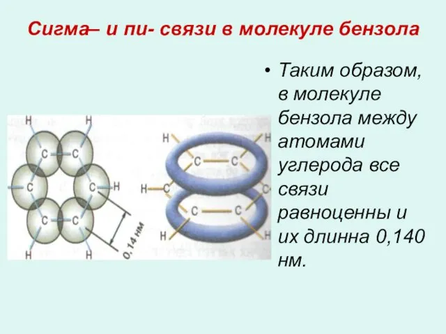 Сигма– и пи- связи в молекуле бензола Таким образом, в молекуле