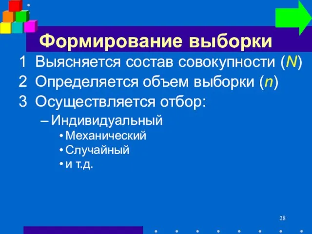 Формирование выборки 1 Выясняется состав совокупности (N) 2 Определяется объем выборки