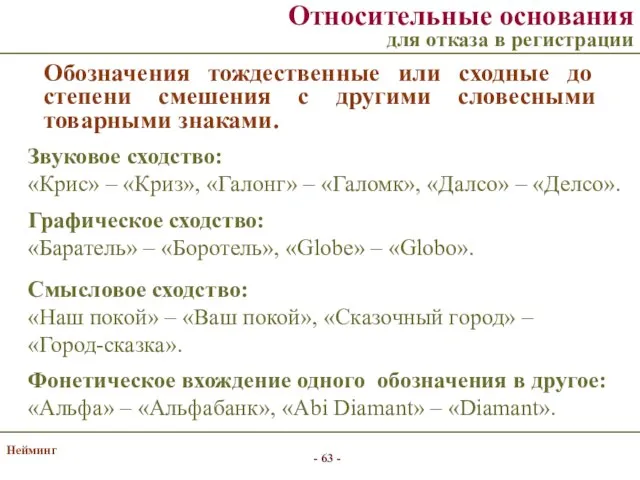 Нейминг Обозначения тождественные или сходные до степени смешения с другими словесными