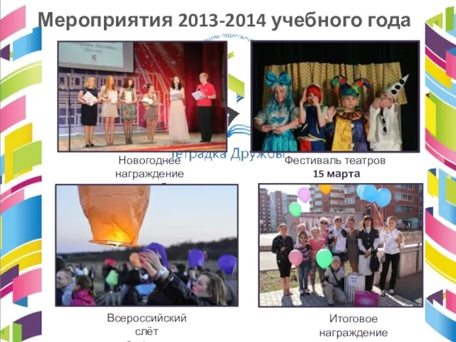 Мероприятия 2013-2014 учебного года Фестиваль театров 15 марта Новогоднее награждение 21