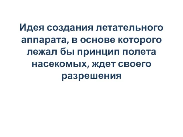 Идея создания летательного аппарата, в основе которого лежал бы принцип полета насекомых, ждет своего разрешения