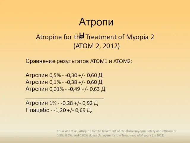 Атропин Сравнение результатов ATOM1 и ATOM2: Атропин 0,5% - -0,30 +/-