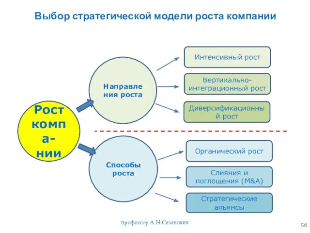 профессор А.Н.Сазанович Выбор стратегической модели роста компании Рост компа-нии Направления роста