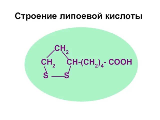 CH2 CH2 CH S S Строение липоевой кислоты -(CH2)4- СООН