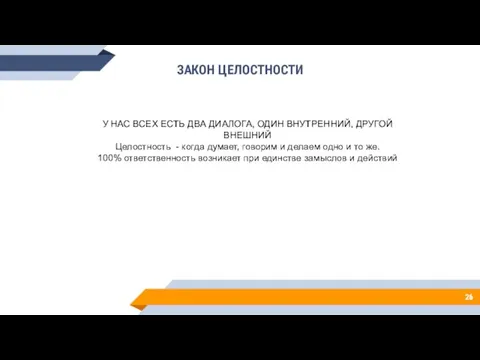 ЗАКОН ЦЕЛОСТНОСТИ У НАС ВСЕХ ЕСТЬ ДВА ДИАЛОГА, ОДИН ВНУТРЕННИЙ, ДРУГОЙ