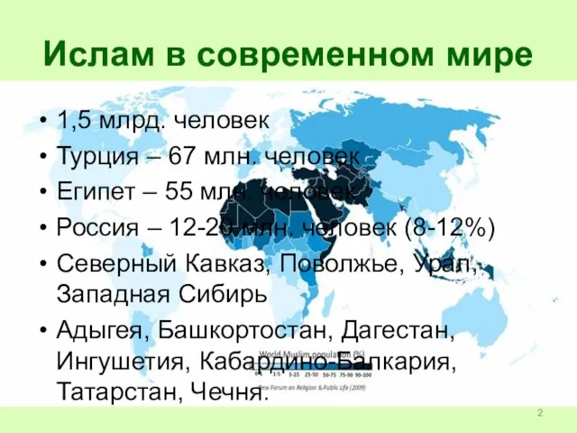 Ислам в современном мире 1,5 млрд. человек Турция – 67 млн.