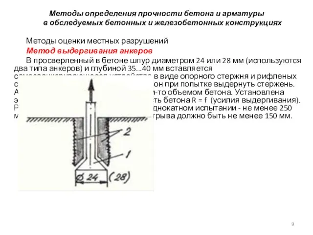 Методы определения прочности бетона и арматуры в обследуемых бетонных и железобетонных