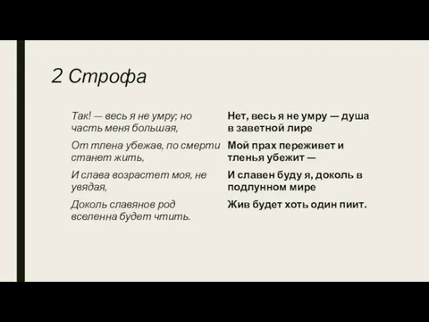 2 Строфа Так! — весь я не умру; но часть меня