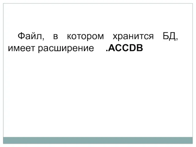 Файл, в котором хранится БД, имеет расширение .ACCDB