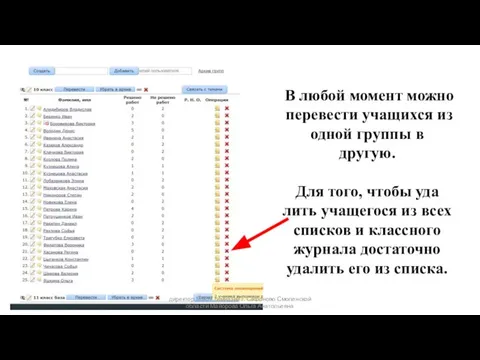 В любой мо­мент можно пе­ре­ве­сти учащихся из одной груп­пы в другую.