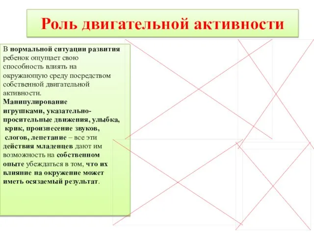 Роль двигательной активности В нормальной ситуации развития ребенок ощущает свою способность