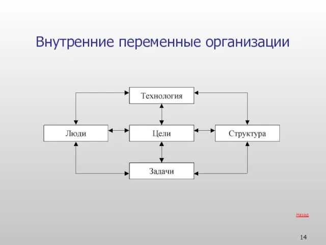 Внутренние переменные организации Назад