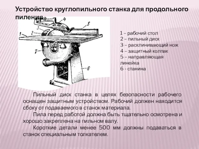 Пильный диск станка в целях безопасности рабочего оснащен защитным устройством. Рабочий