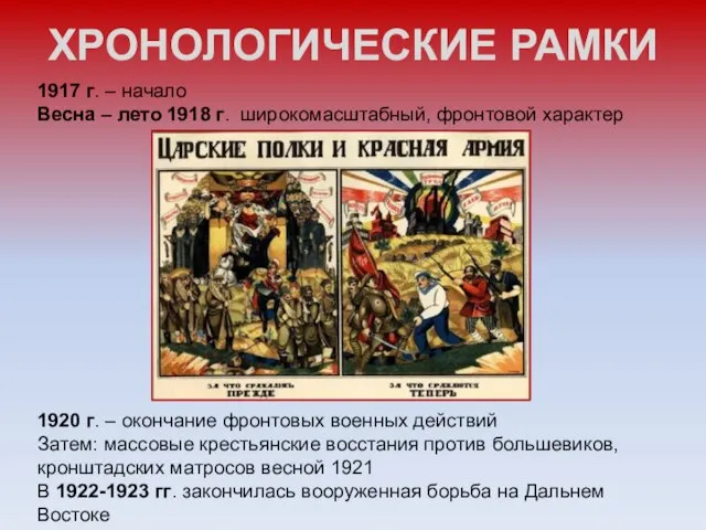 ХРОНОЛОГИЧЕСКИЕ РАМКИ 1917 г. – начало Весна – лето 1918 г.