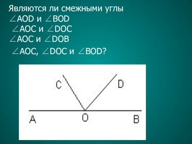 Являются ли смежными углы ∠AOD и ∠BOD ∠AOС и ∠DOС ∠AOС