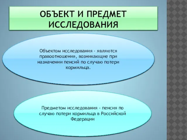 ОБЪЕКТ И ПРЕДМЕТ ИССЛЕДОВАНИЯ Объектом исследования - являются правоотношения, возникающие при