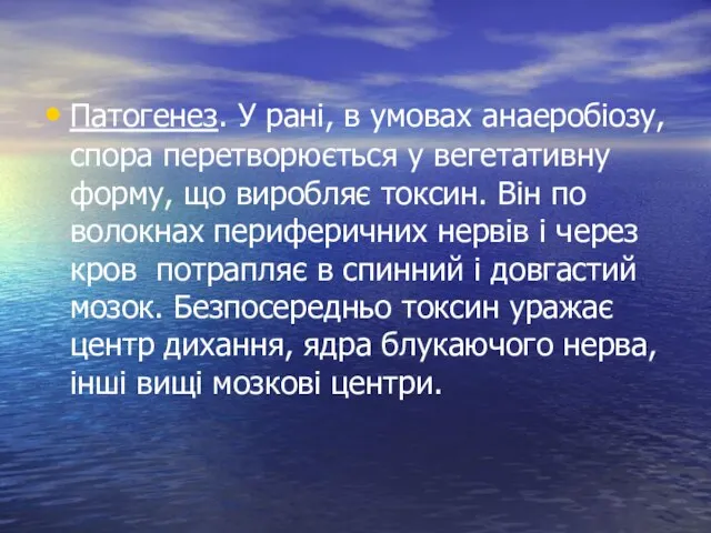 Патогенез. У рані, в умовах анаеробіозу, спора перетворюється у вегетативну форму,