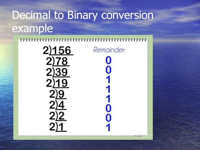 Decimal to Binary conversion example