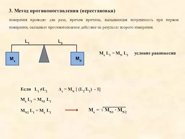 3. Метод противопоставления (перестановки) измерения проводят два раза, причем причина, вызывающая