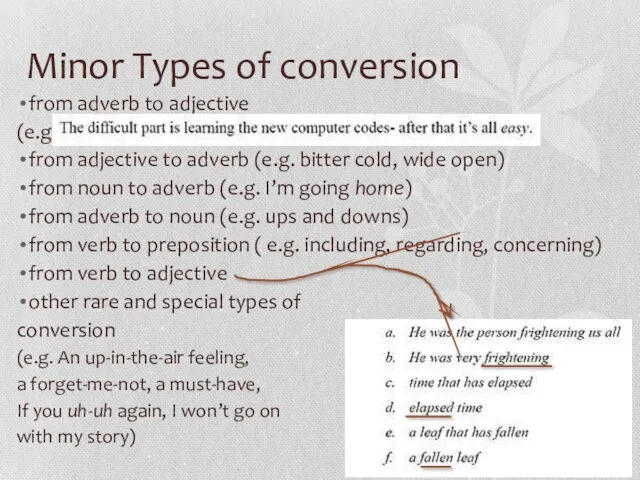 Minor Types of conversion from adverb to adjective (e.g. ) from
