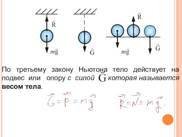 По третьему закону Ньютона тело действует на подвес или опору с силой которая называется весом тела.