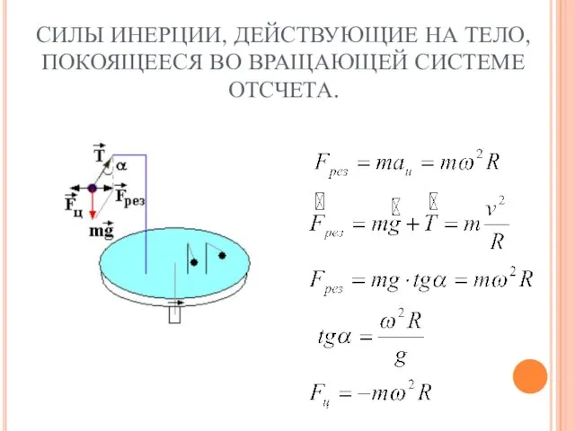 СИЛЫ ИНЕРЦИИ, ДЕЙСТВУЮЩИЕ НА ТЕЛО, ПОКОЯЩЕЕСЯ ВО ВРАЩАЮЩЕЙ СИСТЕМЕ ОТСЧЕТА.