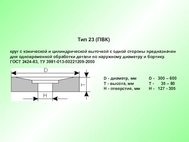 Тип 23 (ПВК) круг с конической и цилиндрической выточкой с одной