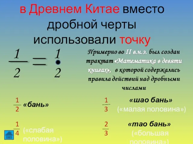 в Древнем Китае вместо дробной черты использовали точку 1 2 1