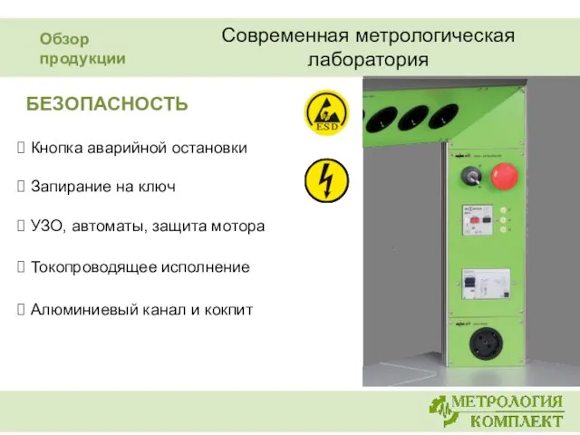 БЕЗОПАСНОСТЬ Кнопка аварийной остановки Запирание на ключ УЗО, автоматы, защита мотора