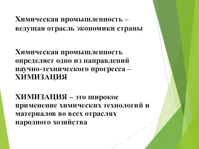 Химическая промышленность – ведущая отрасль экономики страны Химическая промышленность определяет одно