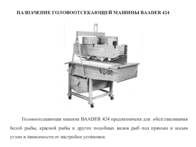 Головоотсекающая машина BAADER 424 предназначена для обезглавливания белой рыбы, красной рыбы