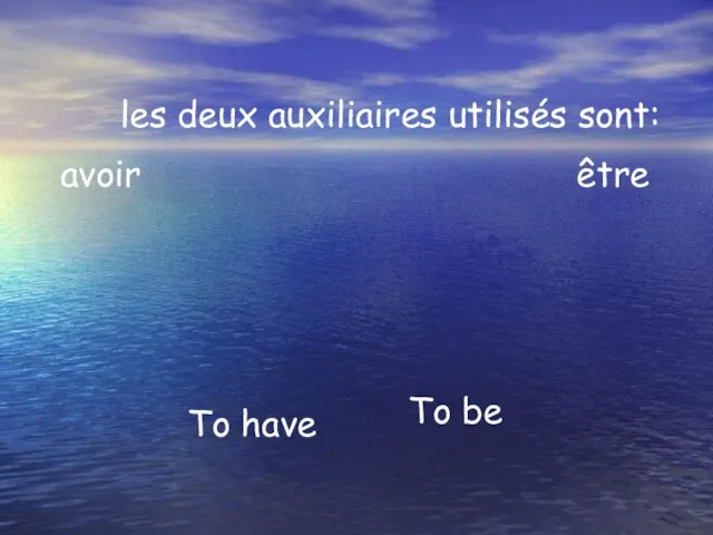 les deux auxiliaires utilisés sont: être avoir To have To be