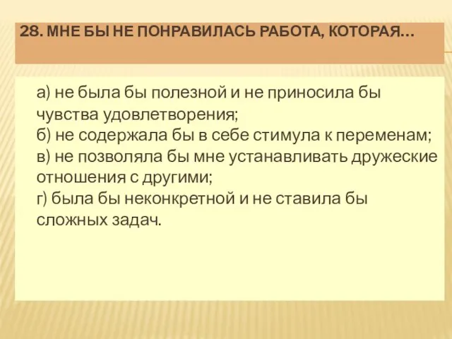 28. МНЕ БЫ НЕ ПОНРАВИЛАСЬ РАБОТА, КОТОРАЯ… а) не была бы