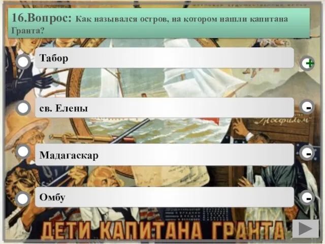 16.Вопрос: Как назывался остров, на котором нашли капитана Гранта? Табор св.