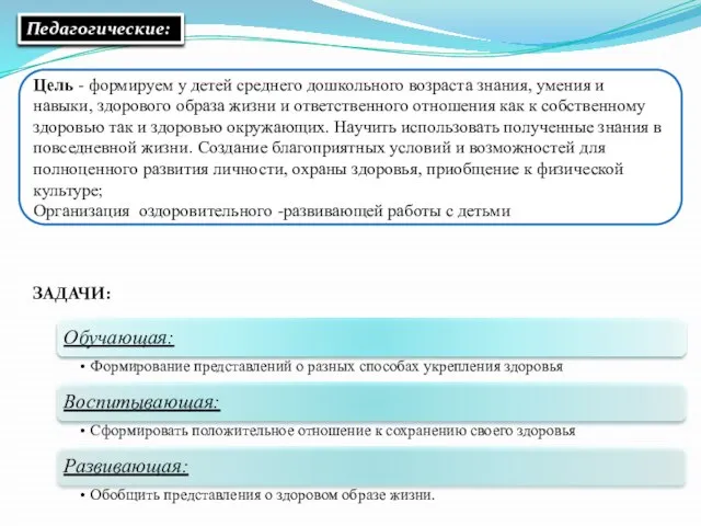 Цель - формируем у детей среднего дошкольного возраста знания, умения и